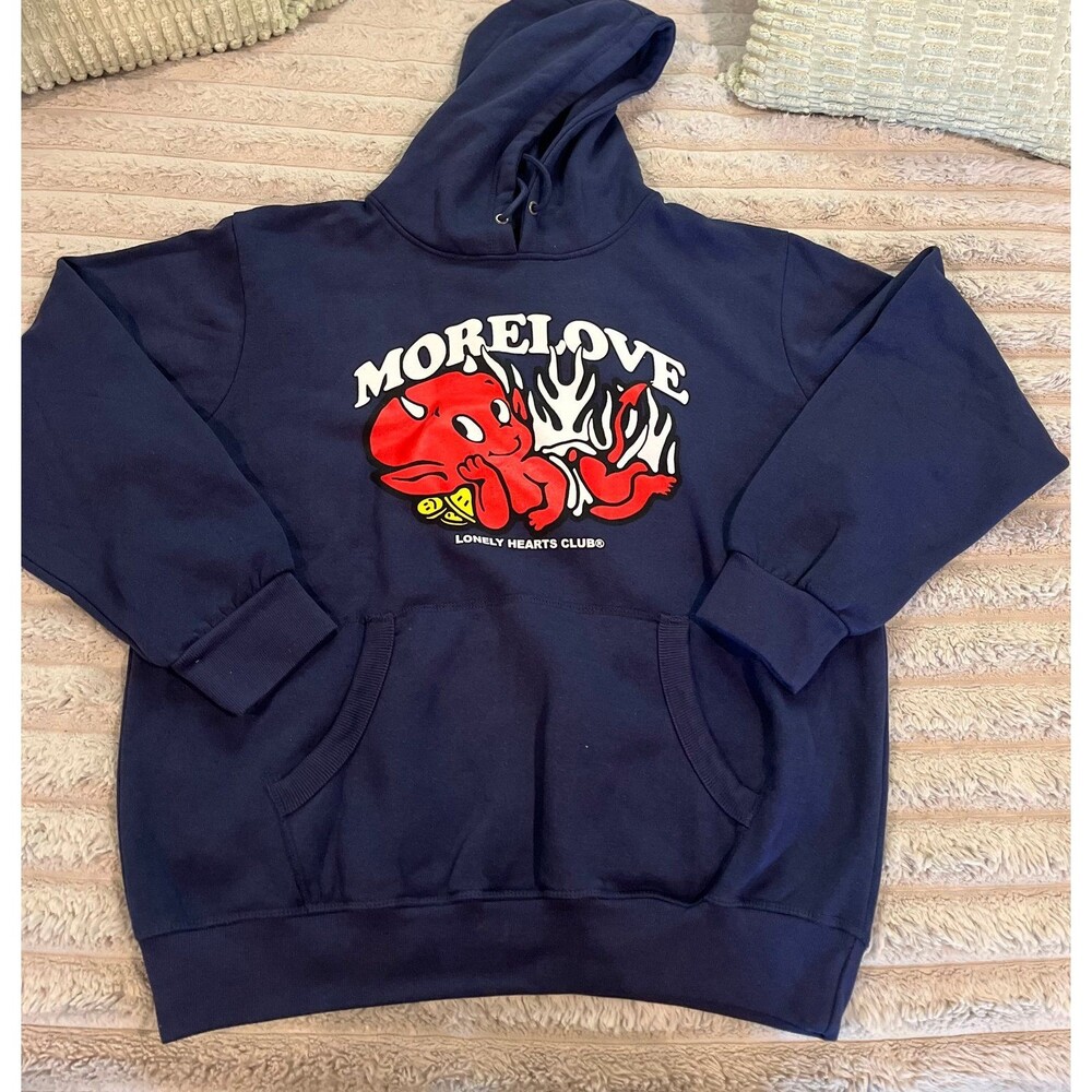 Massive Action More Love Lonely Hearts Club Graphic Hoodie Navy Blue Adult XL NW